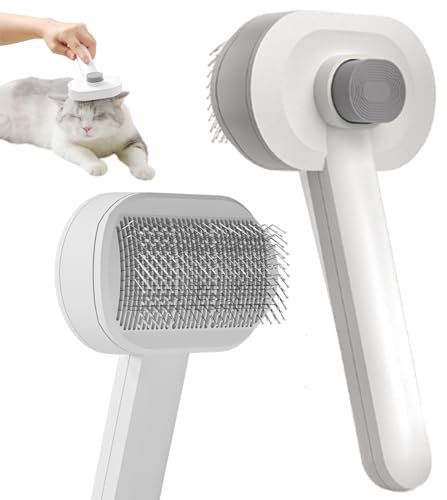 ZEWZE Katzenbürste mit Luftkissen, Selbstreinigende Haustierbürste für Langhaar/Kurzhaar, beseitigt effektiv Tomentose unter der Unterwolle und Verfilzungen (Weiß+Blau)