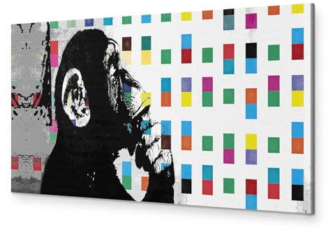 murando - Akustikbild Bilder Akustikschaum Hochleistungsschallabsorber Schallschutz Leinwand 1 tlg Wandbild Raumakustik Schalldämmung Banksy Street Art Affe g-B-0031-b-a