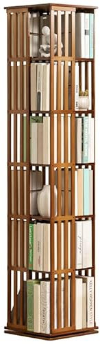 LIANGERMAO Bücherregal drehbar, Bambus Drehbares bücherregal, 360° Rotating Bookshelf, Bücherregal, Schrank, für Schlafzimmer, Wohnzimmer, Arbeitszimmer und Büro (Teal - sechs Schichten)