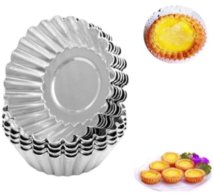 12PCS Egg Tart Mold Stainless Steel Cupcake Baking Mold Reusable Metal Muffin Baking Cups Fruit Tart Molds Tartlets Pans Tins