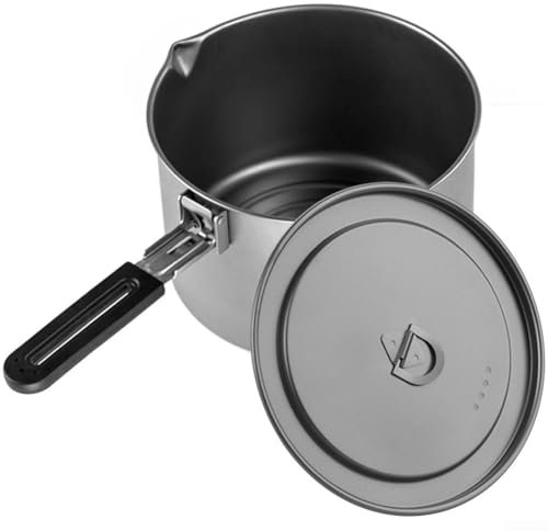 DAZZLEEX Camping Bratpfanne, Titan-Topf, Kochgeschirr mit offenem Feuer, mit klappbarem Griff (2,8 l Topf)