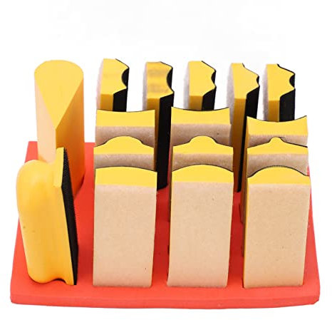 Polishing Blocks Pads Sandpaper for Sticky Plate Suction Cup Chassis Self Adhesive Special Shaped Curved Kit 16Pcs Sanding Blocks