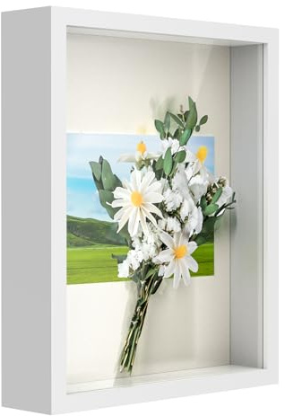 Anhow 3D Bilderrahmen zum Befüllen, 3D Bilderrahmen Tiefer Objektrahmen 15 x 20 cm mit Transparente Echtglas für Tischplatte und Wand - Weiß/ 3cm