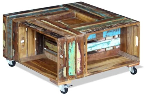 BUKSCYJS Couchtisch kleine Zimmer, Sofatisch, Wohnzimmertisch Couchtisch Altholz 70x70x35 cmFür Wohnzimmer, Schlafzimmer, Büro, Eingang, Korridor