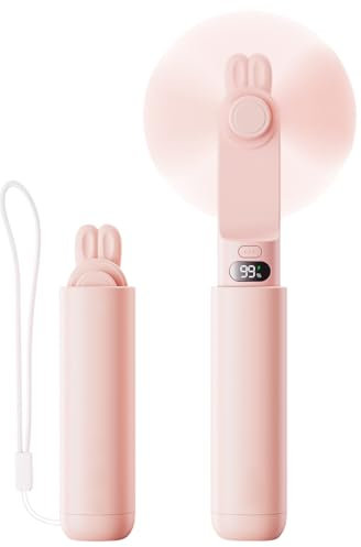WASAGA Bärbar handfläkt, personlig minifläkt handfläkt, LED-skärm, uppladdningsbar liten USB-resefläkt med bärbar laddare (rosa)