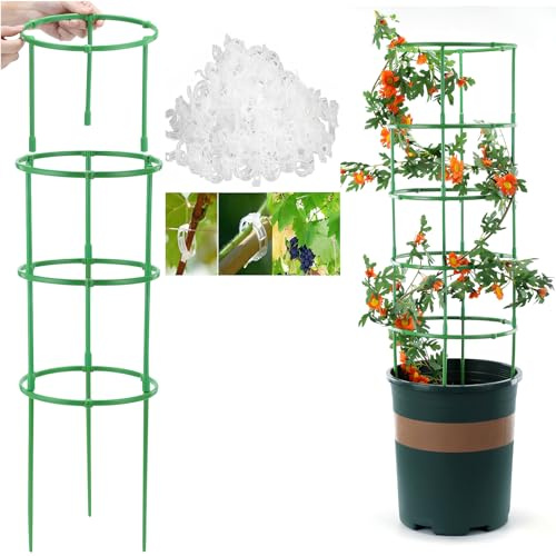 Tomaten Rankhilfe, 150 Stück Rankhilfe Garten Mit Verstellbarer Höhe, Pflanzen Rankhilfe, Gurken Rankhilfe, Rankgitter Für Tomaten, Tomatenturm, Blumenstütze (50Ringe + 50 Stangen + 50Clip)