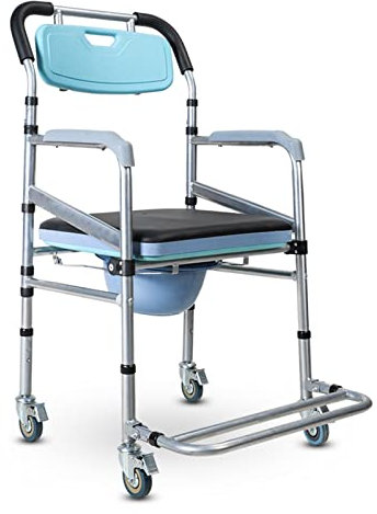 CCYENG Toilettenstuhl mit Rädern, höhenverstellbarer Toilettenstuhl, Rutschfester Duschstuhl, Duschstuhl neben dem Bett mit Armlehne, Rückenlehne und Toilette, Toilett