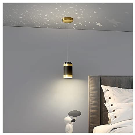 Modern elier Modern Pendant Light Fixture with Star Projector LED Black Gold Hanging Lamp Adjustable Mini Suspension Ceiling Lighting Fixture for Kids Room Kitchen Island Bedr