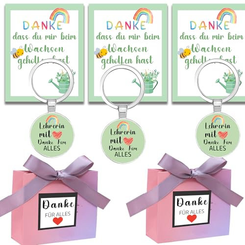 5 Set Abschiedsgeschenke Lehrerin - 5 Schlüsselanhänger + 5 Dankeskarten+5 Geschenkboxen,Danke Geschenke für Lehrerin zum Abschied und zur Weihnachten Abschiedsgeschenk für Erzieher Kindergärtnerin