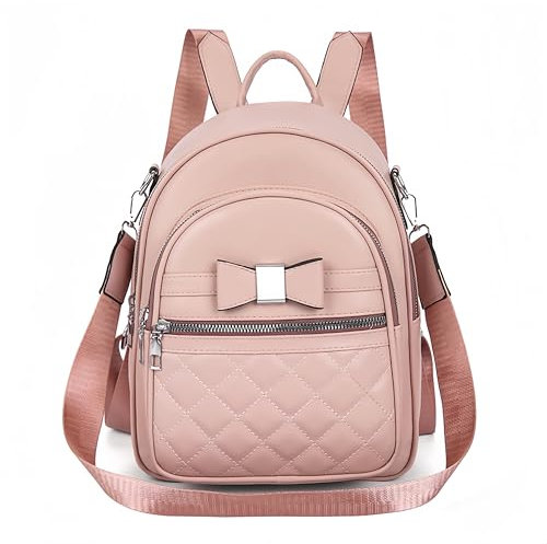 FUNSEED Mini Bowknot Rucksack für Frauen, kleine niedliche Pu Leder Umhängetaschen für Damen Casual Lightweight Fashion Daypack Geldbörse (Pink)