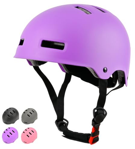 LOKJIJI Verstellbarer Fahrradhelm Skaterhelm für Mädchen Jungen Kinder Jugend Erwachsene, Kinder Schutzhelme für Multi-Sportarten Fahrrad Skateboard Skaten, Violett, M