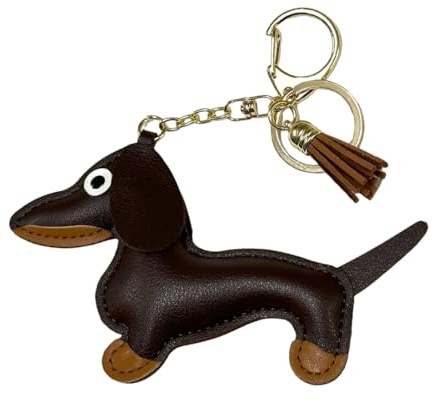 WeddHuis 1 Stück Schlüsselanhänger Dackel,Süße Welpe Hundetasche Anhänger Leder Glücksbringer Dackel Keychain Geschenke für Lieblingsmensch Frauen Männer Kinder Geburtstag Schlüsselring