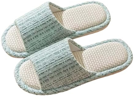 Chaussons Femme Bout Ouvert Coton Lin Chaudes Douces Intérieur Pantoufles Maison Antidérapantes Léger Confortables Chaussons pour Chambre à Coucher 35 Bleu
