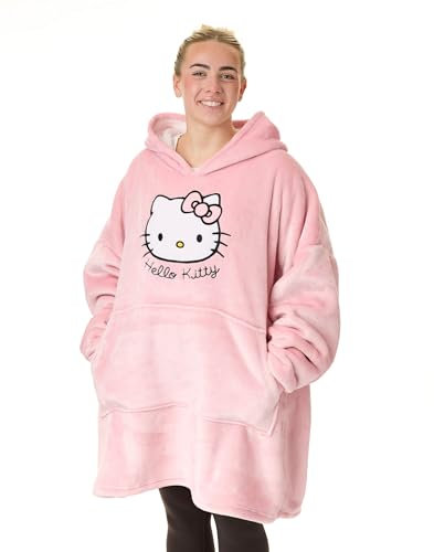 Hello Kitty Barbar filthuvtroja for kvinnor | Rosa troja med huva for vuxna med grafiskt tryck for Kitty White Character | One Size Sherpa Fodrade Loungewear med fickor