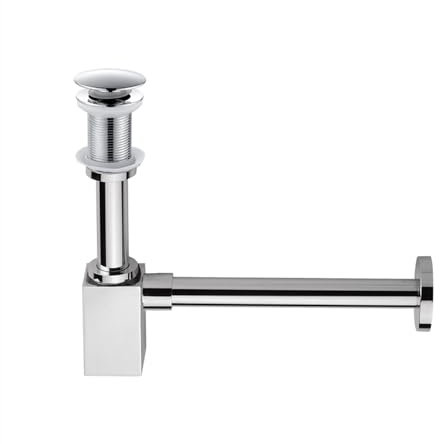 LYHYDMA Siphon de Lavabo Piège à Bouteille carré évier de vidange Pop Up Siphon Valve for lavabo de Salle de Bain Tuyau Noir P-Trap for la rénovation domiciliaire.(Chrome No Overflow)