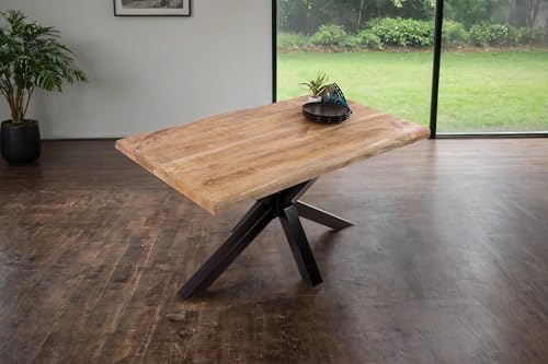 SAM Esstisch Cali 160x85 cm Mangoholz Natur/rau Spider-Gestell schwarz | Baumkantentisch massiv, echte Baumkante, Esszimmertisch, pflegeleicht