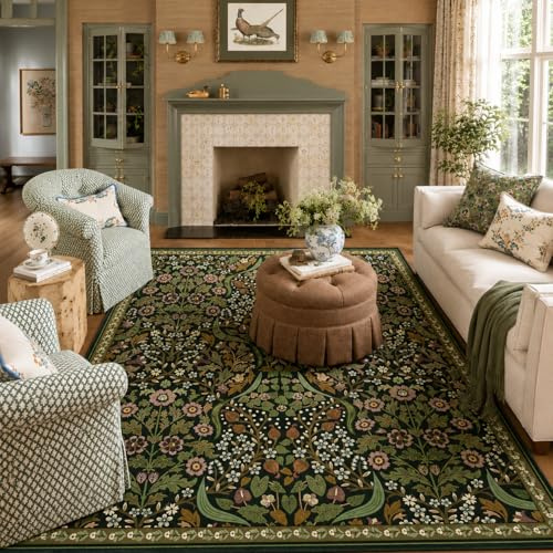 Moynesa Teppich, Blumenmuster, waschbar, 12,7 x 17,8 cm, Grün für Wohnzimmer, rutschfest, Boho-Esszimmer, botanisch, ultradünner Bodenteppich für Schlafzimmer, Heimbüro, Grün