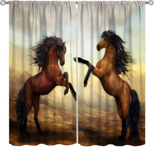 3D Verdunkelungsvorhang Ösen Tierpferd,2Er Set 280X180 cm (B + H) Gardinen Wohnzimmer Gardinen Blickdicht Kinder Vorhänge Schlafzimmer Dekoschals Gardine-80342420