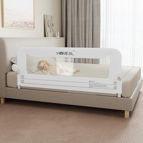 HOMEAL 149,9 cm faltbares Bettgitter für Kleinkinder, Bettgitter für Kleinkinder mit U-förmiger Basis, Babybettgitter für Twin, Full, Queen, King-Betten, Bettgitter für Baby, Weiß