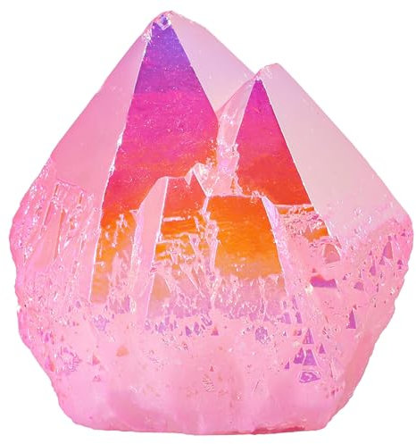 SUNYIK Bergquarz-Cluster mit unregelmäßiger Kristall-Geode, weiß, rosa, Titanbeschichtung, für Zuhause, Büro, Mediation, 1,6–3