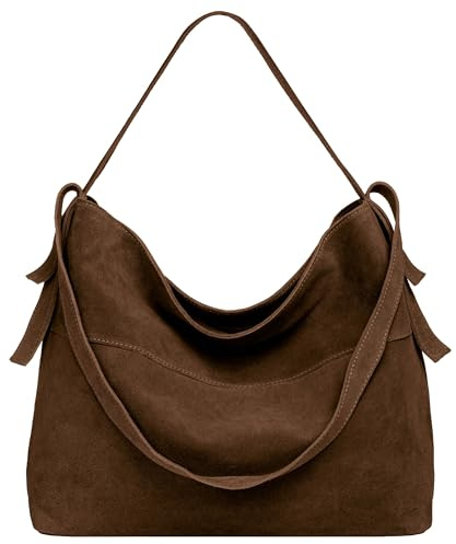 Caspar große Vintage Leder Schultertasche lässige Damen Handtasche aus Wildleder mit Reißverschluss - PREMIUM LINE - Modell No.816 - Made in Italy
