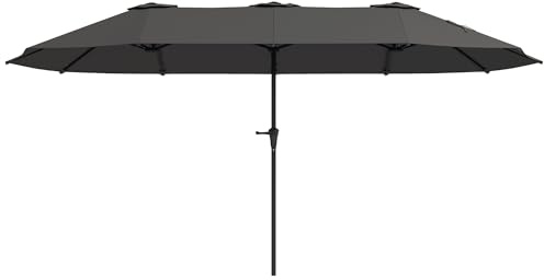 Outsunny Parasol de jardin extérieur, parasol double rectangulaire 4 x 2,2 x 2,3 m avec ouverture fermeture manivelle, toile 180 g/m² pour balcon, piscine, terrasse, gris foncé