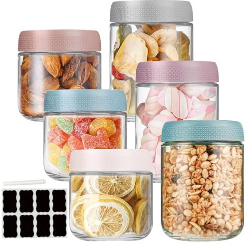 YAMAIDUO 6 Pezzi Barattoli Vetro con Coperchio, 350/500 ml Riutilizzabili Overnight Oats Jar con Coperchi Vite, Barattolo Cucina per Avena Miele Frutta Spezie Marmellata Insalata Yogurt, Mason Jar