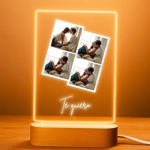 Cristal Plaque Lampada Con Foto Coppia Lampade Personalizzate Con Foto Acrilico 4 Immagini E Testo Su Base In Legno Regalo Romantico Per Anniversario O Compleanno