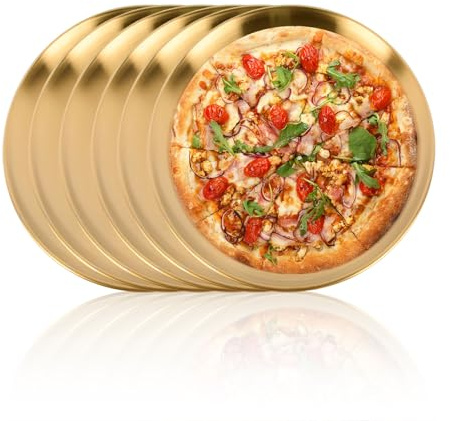 6 teglie da forno per pizza in acciaio inox da 30,5 cm, teglie da forno rotonde, antiaderenti, per forno, sane e durevoli, lavabili in lavastoviglie (dorate)