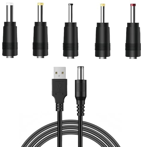 Yiqicomle Universal USB to DC Power Cable, 1m 5V Charger Cord with 5 Connectors for Webcam, Router, Bluetooth Speakers and More 5V Devices