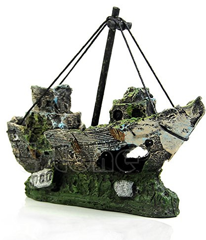 Decorazione per acquario Resina Naufragio Rifugio Grotta Nascondere Sicuro Per Acqua Dolce E Salata Pesci Per Serbatoio Betta T Décoration Aquatique Décoration D'aquarium Bateau D'aquarium Anfora