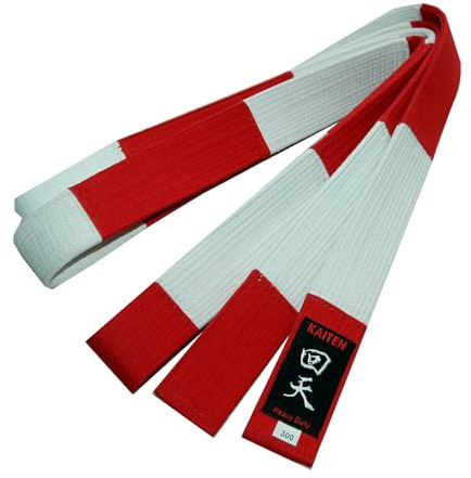 KAITEN Karate Dan-Gürtel rot-weiß, extra dick - 4,5 cm Breit - Großmeister Gürtel Baumwolle - Länge 275 bis 350 cm