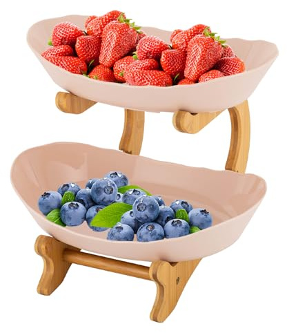 Haoxuesen - Cesta para frutas (2 niveles, PP, soporte para tartas, soporte para frutas, bandeja de frutas, decoración de encimera, para colocar postres, caramelos, frutas diversas, etc