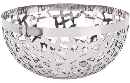 SIXRUN Ciotola per Frutta in Acciaio Inox, Cestino per Frutta Moderno Grande Portafrutta Decorativo per Casa, Ufficio, Picnic, Festa (20 cm)