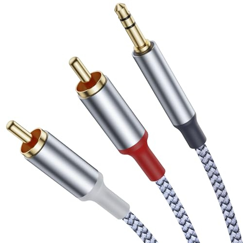 Ticenpe RCA to 3.5mm Cable 3M Phono to 3.5mm Jack Stereo Red and White Audio Cable, RCA to AUX Compatible with Hi-Fi Amplifier Speaker DJ Controller Turntable TV Car Stereo Phone