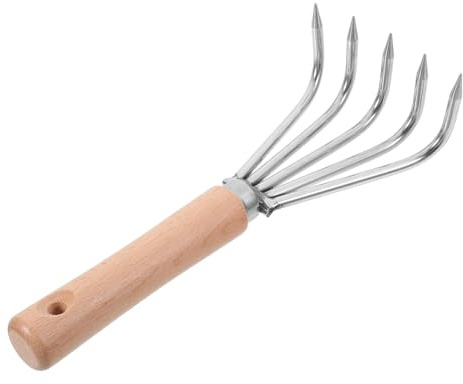 DOITOOL Râteau de Jardin Compact Acier Inoxydable avec Manche Bois Ergonomique Râteau de Désherbage Précis à Dents Outil Polyvalent pour Ameublir Le Sol Planter et Ramasser Coquillages