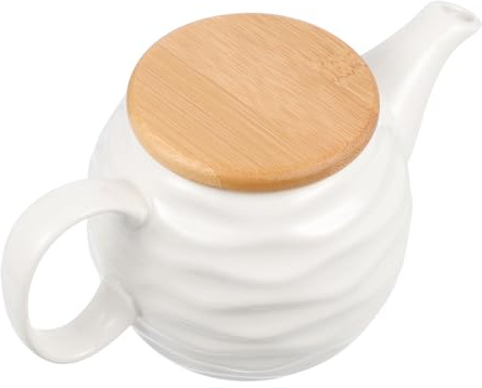 jojofuny Ceramic Serving Jug with Bamboo Lid Kitchen Vinegar Cruet for Oil Soy Sauce and Liquid Condiments Ergonomic Handle Sauce Pitcher for Cooking and Restaurant Use