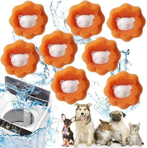 Tierhaarentferner Waschmaschine, 8 Pieces Wiederverwendbar Fusselentferner, Haarfänger Waschmaschine, Waschbälle Gegen Tierhaare, Fusselfänger für Kleidung und Bettzeug (Orange)