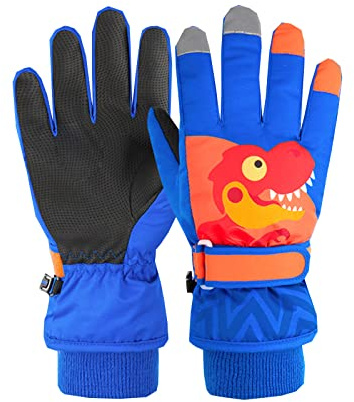 Generisch Skihandschuhe Jungen Winter Stil Dicke Warme Wasserdichte Kleine Dinosaurier Cartoon Fahrrad (A, 1-3 Years)