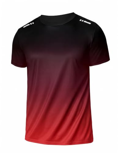 PINSPARK Herren Laufshirt Kurzarm UPF50+ Schnelltrocknend mit Reflektoren | Farbverlauf, recycelter Stoff, etikettenlos für Laufen, Fitness, Tennis, Tischtennis