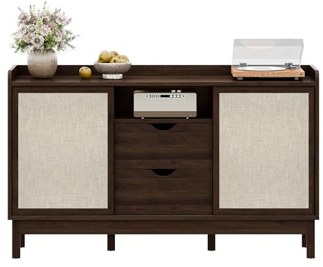 HAINEW HD26012607 - Cómoda con 2 puertas correderas y 2 cajones, 150 x 39,5 x 80 cm, color nogal