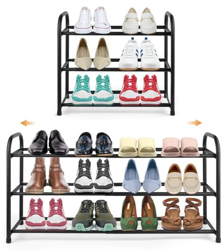talifoca Scarpiera Espandibile, Regolabile 43-78 cm, Scaffale Porta Scarpe in Metallo a 3 Ripiani, Salvaspazio e Stabile Organizzatore per Scarpe per Ingresso Soggiorno Camera da Letto