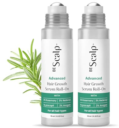 BEScalp Advanced Hair Growth Roll On Serum | With Saw Palmetto, Fenugreek & 3% Rosemary | Helps Reduce Hair Fall & Support Regrowth | Easy Roll-On Scalp Treatment | For Men&Women | 10ml*2 | Pack Of 2