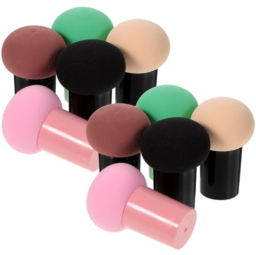 Operitacx 10 Pezzi Spugna Make Up Tipo Fungo Colore Assortito Manico Design in Plastica Morbida Adatta Principianti per Trucco Viso Bagnato e Asciutto