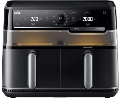 Braun TwinCook 5 - Friggitrice ad Aria Doppio Cestello 10L, Air Fryer Grande con Funzione Forno ad Aria, Sync & Match, 15 Programmi, Cottura Senza Olio, Facile da Pulire, 2850W, Nero (TD 5053I BK)