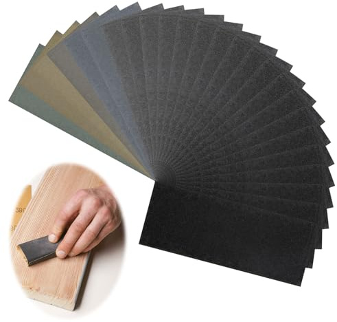 25 Sheets Sandpaper Set, 9 x 3.6 Wet and Dry Sandpaper, 60 to 10000 Grit Fine Sandpapers for Cars Polishing, Metals, Walls, Wood Furniture Sanding - 25 Grit Sizes