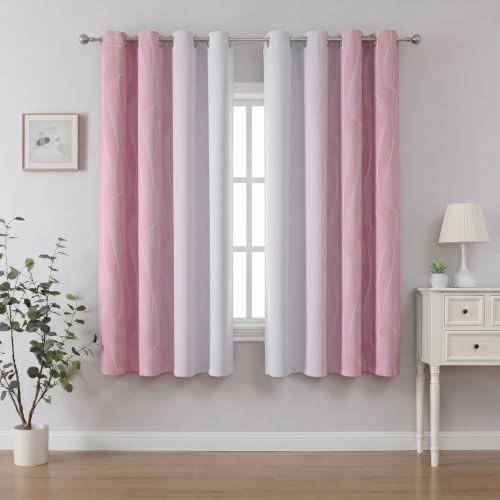 Gazal Vole Rosa-weiße Ombre Gardinen, H160 x B132 cm, 2er Set mit Ösen, Wellenmuster, ca. 80-90% Lichtdämpfung, für Mädchenzimmer Schlafzimmer Wohnzimmer Büro