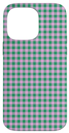 Custodia per iPhone 14 Pro Max Verde Rosa Mini Gingham Carino Piccolo Check Cottagecore Preppy