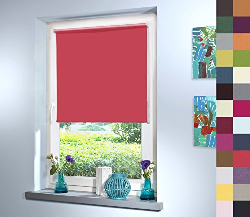 Sun World Verdunkelungsrollo nach Maß, Rollo nach Maß, Maßanfertigung Innenrollo, Balkontür, Rollos nach Maß, Blickdicht, für Fenster & Türen, Klemmfix ohne Bohren (140cm Höhe x 115cm Breite/Rot)
