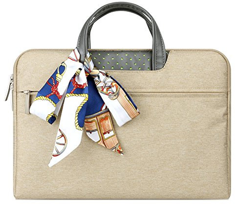 Laptop Sleeve Case Briefcase Spill Resistant Shockproof with Scarves for 12.1 13 Laptops/Notebooks/Ultrabooks/Netbooks Khaki 2
